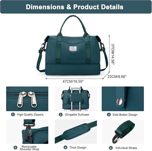 Travel Bag with Shoe Compartment,Weekender Bag for Women,Gym Bag with Wet Pocket,Carry on Overnight Bag Overnight Bag Hospital Bag,Peacock Blue in Kuwait
