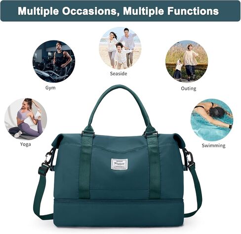 Travel Bag with Shoe Compartment,Weekender Bag for Women,Gym Bag with Wet Pocket,Carry on Overnight Bag Overnight Bag Hospital Bag,Peacock Blue in Kuwait