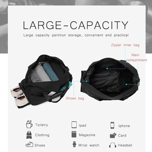 HEAD 32L Carry On Travel Duffel Bag with Shoes Compartment, Lightweight Crossbody Sport Gym Bags for Men & Women, Shoulder Tote Bag Handbag for Business/Workout/Fitness/Yoga/Weekender Overnight in Kuwait