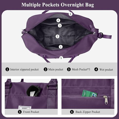 SYCNB Weekender Bags for Women,Travel Duffel Bag with Toiletry Bag,Overnight Weekend Carry On Personal Item Bag with Wet Pocket & Trolley Sleeve,Gym Bag,Dark Purple in Kuwait