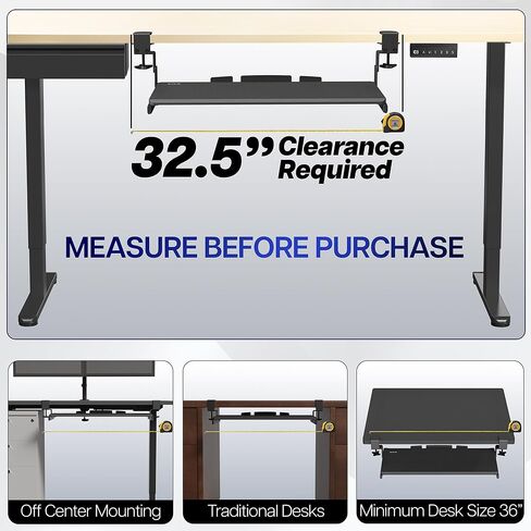 صينية لوحة مفاتيح VIVO كبيرة الارتفاع وقابلة للتعديل أسفل المكتب، نظام تثبيت بمشبك C، 27 (33 بما في ذلك المشابك) × 11 بوصة درج كمبيوتر بمنصة منزلق للخارج للكتابة، أسود، MOUNT-KB05HB in Kuwait