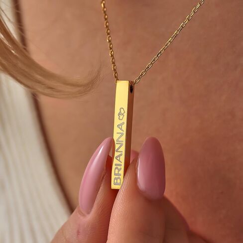 Customized Elegance 3D Vertical Bar Necklace with Engraved Name Pendant Personalized with your text Custom made in Saudi Arabia