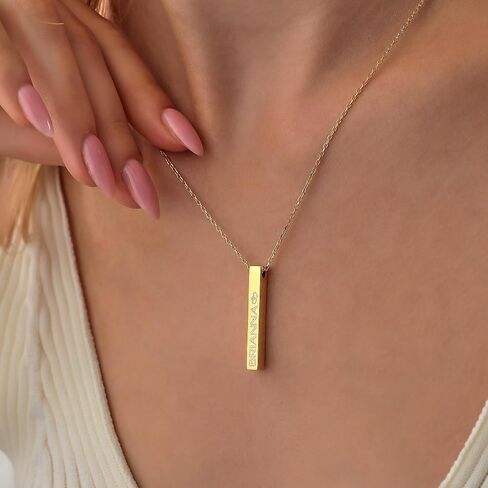 Customized Elegance 3D Vertical Bar Necklace with Engraved Name Pendant Personalized with your text Custom made in Saudi Arabia