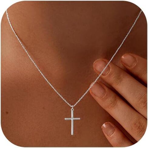 14K Gold Plated/Sterling Silver Cross Necklace for Women Dainty Women's Tiny/Simple/Mini/Classic Cross Pendant Necklace Christmas Jewelry Gifts for Women in Kuwait