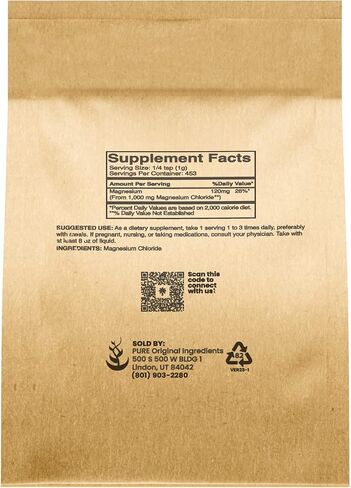Pure Original Ingredients Magnesium Chloride (1 lb), Eco-Friendly Packaging, Crystal Powder, Magnesium Supplement in Kuwait