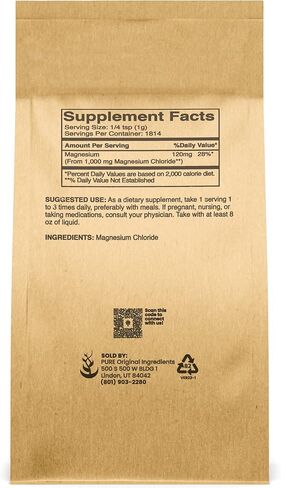 Pure Original Ingredients Magnesium Chloride (1 lb), Eco-Friendly Packaging, Crystal Powder, Magnesium Supplement in Kuwait