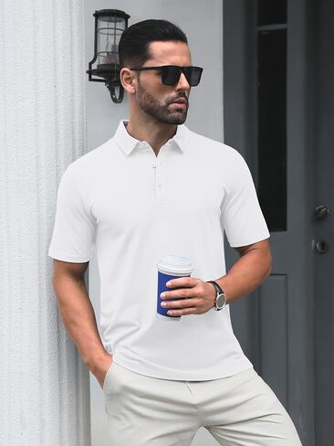 TACVASEN Men's Polo Shirts Short Sleeve Casual Cotton Pique 3 Buttons T-Shirts Classic Fit Golf Polo Shirts in Saudi Arabia