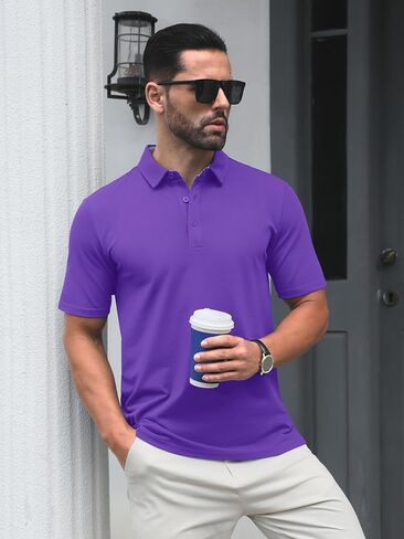 TACVASEN Men's Polo Shirts Short Sleeve Casual Cotton Pique 3 Buttons T-Shirts Classic Fit Golf Polo Shirts in Saudi Arabia