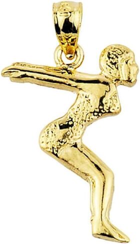 10k Yellow Gold Lady Swimmer/Diver Charm Pendant in Saudi Arabia
