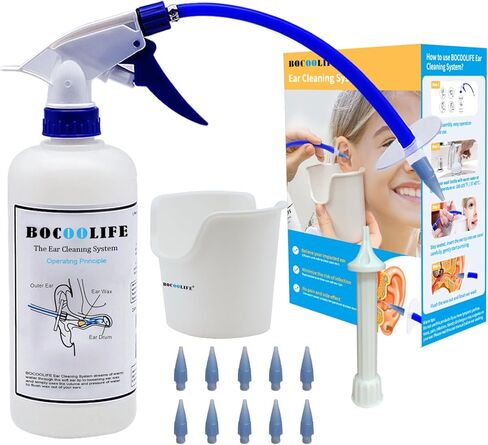 BOCOOLIFE Ear Wax Removal, Ear Wax Cleaner, Ear Cleaning Kit Ear Flush Ear Irrigation Flushing System Washer Safe Ear Lavage, 10 Ear Disposable Tips, Effective Washing Ear Built Up Wax with Ear Basin in Saudi Arabia