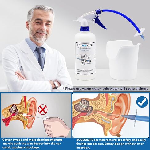 BOCOOLIFE Ear Wax Removal, Ear Wax Cleaner, Ear Cleaning Kit Ear Flush Ear Irrigation Flushing System Washer Safe Ear Lavage, 10 Ear Disposable Tips, Effective Washing Ear Built Up Wax with Ear Basin in Saudi Arabia