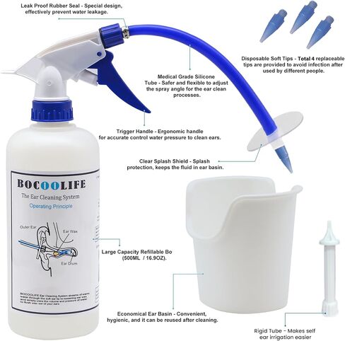 BOCOOLIFE Ear Wax Removal, Ear Wax Cleaner, Ear Cleaning Kit Ear Flush Ear Irrigation Flushing System Washer Safe Ear Lavage, 10 Ear Disposable Tips, Effective Washing Ear Built Up Wax with Ear Basin in Saudi Arabia