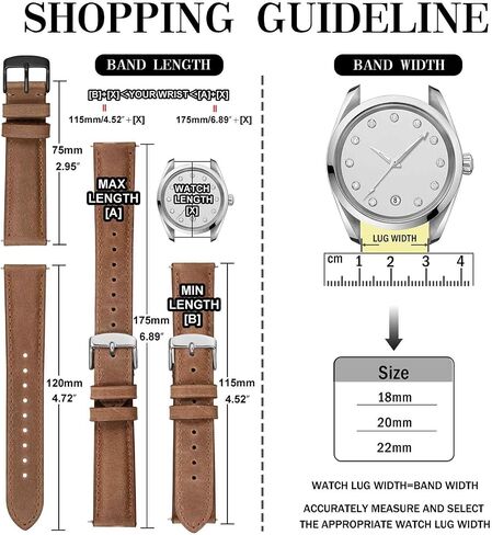 Anbeer Retro Watch Band Quick Release, Crazy Horse Leather Watch Straps for Men and Women, Band Width - 18mm 20mm 22mm 16mm 19mm 24mm in Kuwait