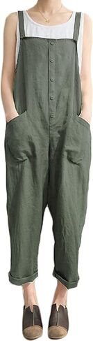 Lncropo Women's Baggy Overalls Linen Jumpsuit Rompers Harem Wide Leg Casual Pants in Kuwait