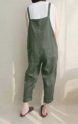 Lncropo Women's Baggy Overalls Linen Jumpsuit Rompers Harem Wide Leg Casual Pants in Kuwait