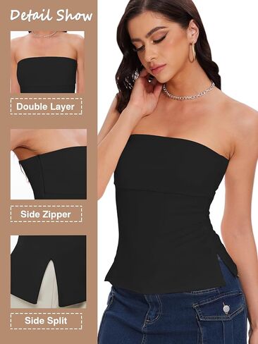 Tube Tops for Women Y2k Going Out Off The Shoulder Tops Sexy Strapless Bandeau Top Side Split Bustier Top in Saudi Arabia
