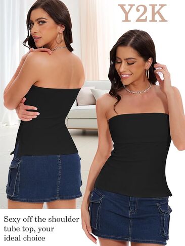 Tube Tops for Women Y2k Going Out Off The Shoulder Tops Sexy Strapless Bandeau Top Side Split Bustier Top in Saudi Arabia