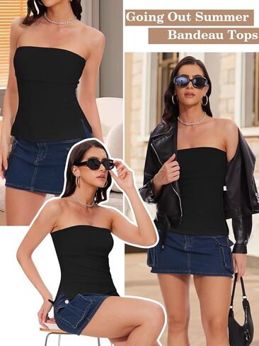 Tube Tops for Women Y2k Going Out Off The Shoulder Tops Sexy Strapless Bandeau Top Side Split Bustier Top in Saudi Arabia