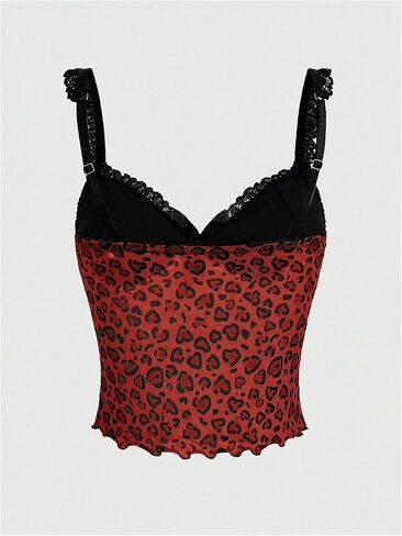 Women's Y2K Leopard Print Camisole Tops Lace Trim Sleeveless Cami Shirts Crop Tops Clubwear in Saudi Arabia