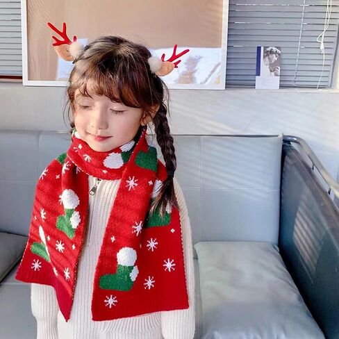 Felite Fnn Kids Christmas Reindeer Snowflake Scarf Fall Winter Warm Knit Scarf in Saudi Arabia