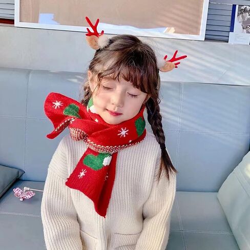Felite Fnn Kids Christmas Reindeer Snowflake Scarf Fall Winter Warm Knit Scarf in Saudi Arabia