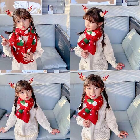 Felite Fnn Kids Christmas Reindeer Snowflake Scarf Fall Winter Warm Knit Scarf in Saudi Arabia