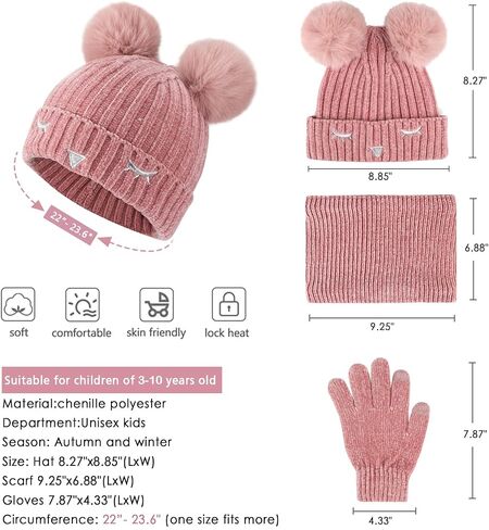 Toddler Boys Girls Winter Warm Knit Beanie Hat Touchscreen Gloves Neck Scarf with Fleece Cap for 3 4 5 6 7 Year Kid Gifts in Kuwait