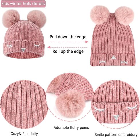 Toddler Boys Girls Winter Warm Knit Beanie Hat Touchscreen Gloves Neck Scarf with Fleece Cap for 3 4 5 6 7 Year Kid Gifts in Kuwait