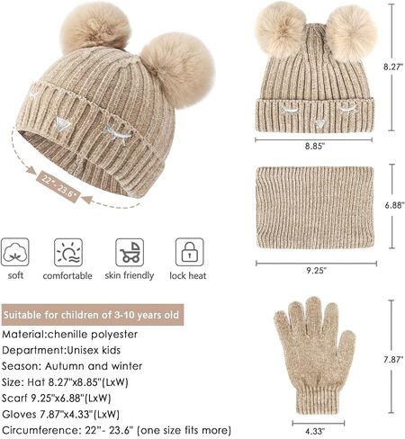 Toddler Boys Girls Winter Warm Knit Beanie Hat Touchscreen Gloves Neck Scarf with Fleece Cap for 3 4 5 6 7 Year Kid Gifts in Kuwait