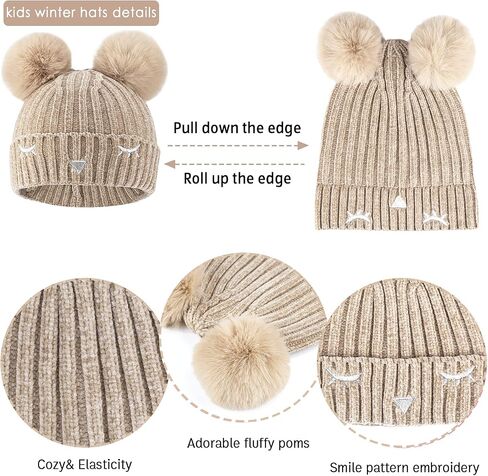 Toddler Boys Girls Winter Warm Knit Beanie Hat Touchscreen Gloves Neck Scarf with Fleece Cap for 3 4 5 6 7 Year Kid Gifts in Kuwait