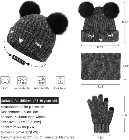 Toddler Boys Girls Winter Warm Knit Beanie Hat Touchscreen Gloves Neck Scarf with Fleece Cap for 3 4 5 6 7 Year Kid Gifts in Kuwait