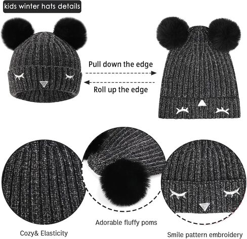 Toddler Boys Girls Winter Warm Knit Beanie Hat Touchscreen Gloves Neck Scarf with Fleece Cap for 3 4 5 6 7 Year Kid Gifts in Kuwait