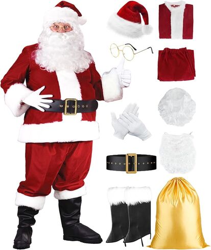 زي Ruimeier Santa Clacus للرجال البالغين 10 قطع بدلة سانتا الفاخرة لعيد الميلاد in Kuwait