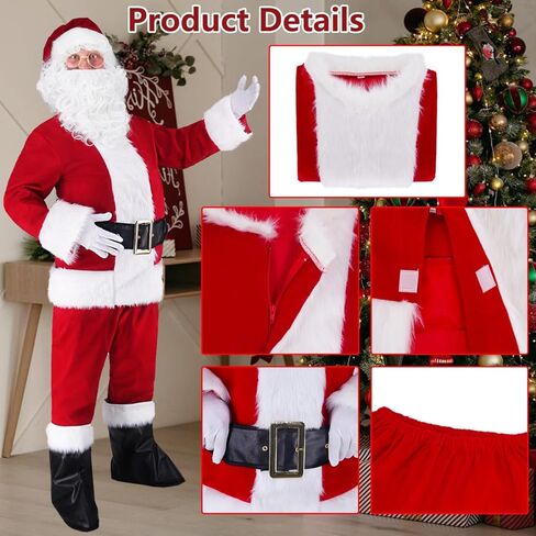 زي Ruimeier Santa Clacus للرجال البالغين 10 قطع بدلة سانتا الفاخرة لعيد الميلاد in Kuwait