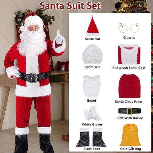 زي Ruimeier Santa Clacus للرجال البالغين 10 قطع بدلة سانتا الفاخرة لعيد الميلاد in Kuwait
