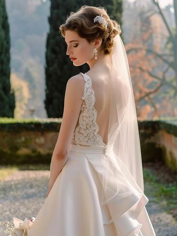 Heread Wedding Veil for Bride 2 Tiers Short Fingertip Length Bridal Tulle Hair Accessoies with Comb and Cute Edge (Ivory) in Saudi Arabia