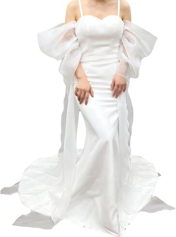 Detachable Organza Sleeves with Long Draping for Wedding Prom Pageant in Kuwait