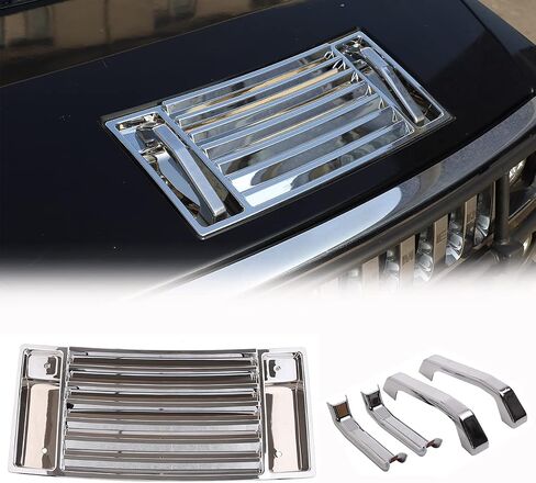 لوحة تهوية سطح غطاء محرك السيارة متوافقة مع Hummer H2 2003-2009، غطاء فتحة تهوية غطاء محرك السيارة الأمامي، أغطية لوحة فتحة تهوية غطاء محرك السيارة ABS قولبة (فضي ساطع) in Kuwait