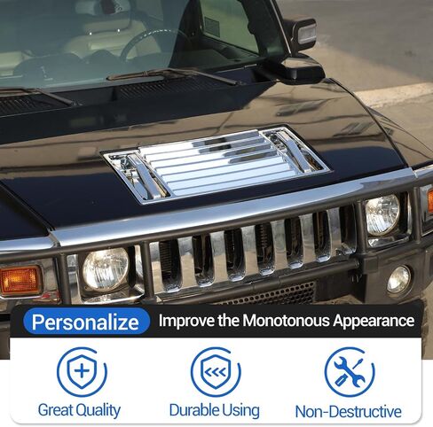 لوحة تهوية سطح غطاء محرك السيارة متوافقة مع Hummer H2 2003-2009، غطاء فتحة تهوية غطاء محرك السيارة الأمامي، أغطية لوحة فتحة تهوية غطاء محرك السيارة ABS قولبة (فضي ساطع) in Kuwait