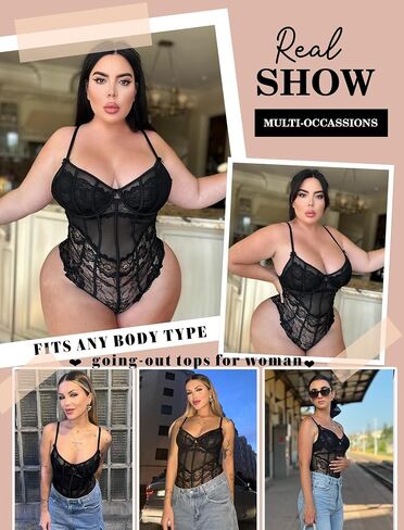Avidlove Bodysuit for Women Sexy Lace Top Lingerie One Piece V Neck Mesh Tops Sleeveless Push Up Body Suit S-XXL in Saudi Arabia