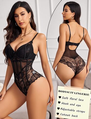 Avidlove Bodysuit for Women Sexy Lace Top Lingerie One Piece V Neck Mesh Tops Sleeveless Push Up Body Suit S-XXL in Saudi Arabia