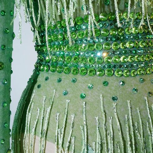 Youmeisha Sexy Fringe Rhinestone Perspective Mesh Bodysuit Women Birthday Party Team Dance Costumes Festival Carnival in Saudi Arabia