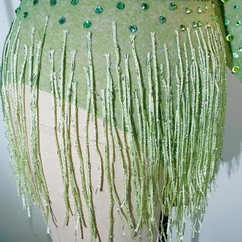 Youmeisha Sexy Fringe Rhinestone Perspective Mesh Bodysuit Women Birthday Party Team Dance Costumes Festival Carnival in Saudi Arabia