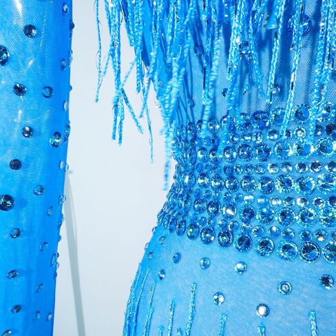 Youmeisha Sexy Fringe Rhinestone Perspective Mesh Bodysuit Women Birthday Party Team Dance Costumes Festival Carnival in Saudi Arabia
