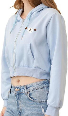 Cute Bear Cropped Zip Up Hoodies For Teen Girls Kawaii Cartoon Print Graphic Zipper Hoodie Crop Jackets For Women in Saudi Arabia
