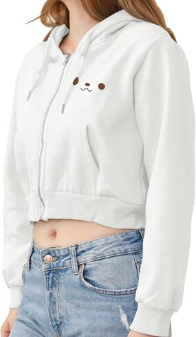 Cute Bear Cropped Zip Up Hoodies For Teen Girls Kawaii Cartoon Print Graphic Zipper Hoodie Crop Jackets For Women in Saudi Arabia