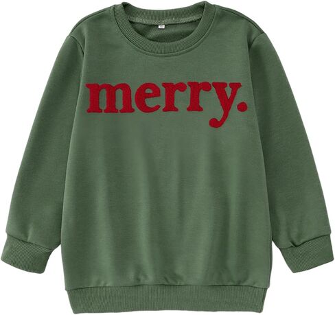Kids Girl Merry Christmas Sweatshirt Merry Chenille Patch Shirt Long Sleeve Crewneck Pullover Top Xmas Outfit 7-12Y in Kuwait