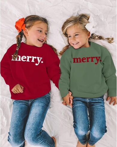 Kids Girl Merry Christmas Sweatshirt Merry Chenille Patch Shirt Long Sleeve Crewneck Pullover Top Xmas Outfit 7-12Y in Kuwait
