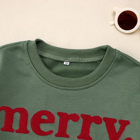 Kids Girl Merry Christmas Sweatshirt Merry Chenille Patch Shirt Long Sleeve Crewneck Pullover Top Xmas Outfit 7-12Y in Kuwait
