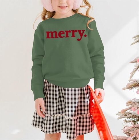 Kids Girl Merry Christmas Sweatshirt Merry Chenille Patch Shirt Long Sleeve Crewneck Pullover Top Xmas Outfit 7-12Y in Kuwait